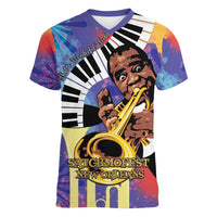 Satchmofest Women V-Neck T-Shirt King Of Jazz What a Wonderful World - Wonder Print Shop