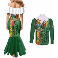 Personalized Zimbabwe Heroes' Day Couples Matching Mermaid Dress and Long Sleeve Button Shirt Liberation War Memorial Monument - Wonder Print Shop