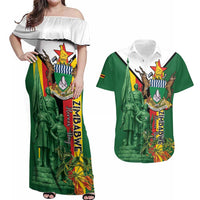Personalized Zimbabwe Heroes' Day Couples Matching Off Shoulder Maxi Dress and Hawaiian Shirt Liberation War Memorial Monument - Wonder Print Shop