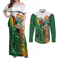 Personalized Zimbabwe Heroes' Day Couples Matching Off Shoulder Maxi Dress and Long Sleeve Button Shirt Liberation War Memorial Monument - Wonder Print Shop