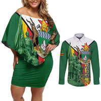 Personalized Zimbabwe Heroes' Day Couples Matching Off Shoulder Short Dress and Long Sleeve Button Shirt Liberation War Memorial Monument - Wonder Print Shop