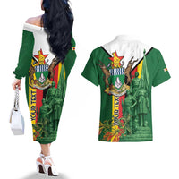 Personalized Zimbabwe Heroes' Day Couples Matching Off The Shoulder Long Sleeve Dress and Hawaiian Shirt Liberation War Memorial Monument - Wonder Print Shop