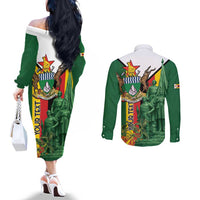 Personalized Zimbabwe Heroes' Day Couples Matching Off The Shoulder Long Sleeve Dress and Long Sleeve Button Shirt Liberation War Memorial Monument - Wonder Print Shop