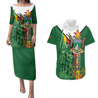 Personalized Zimbabwe Heroes' Day Couples Matching Puletasi and Hawaiian Shirt Liberation War Memorial Monument - Wonder Print Shop