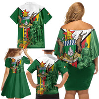 Personalized Zimbabwe Heroes' Day Family Matching Off Shoulder Short Dress and Hawaiian Shirt Liberation War Memorial Monument - Wonder Print Shop