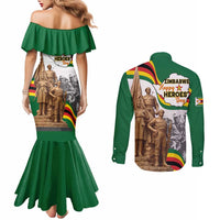 Happy Heroes Day Zimbabwe Couples Matching Mermaid Dress and Long Sleeve Button Shirt Lest We Forget - Wonder Print Shop