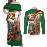 Happy Heroes Day Zimbabwe Couples Matching Off Shoulder Maxi Dress and Long Sleeve Button Shirt Lest We Forget - Wonder Print Shop