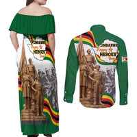 Happy Heroes Day Zimbabwe Couples Matching Off Shoulder Maxi Dress and Long Sleeve Button Shirt Lest We Forget - Wonder Print Shop