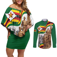Happy Heroes Day Zimbabwe Couples Matching Off Shoulder Short Dress and Long Sleeve Button Shirt Lest We Forget - Wonder Print Shop