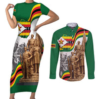 Happy Heroes Day Zimbabwe Couples Matching Short Sleeve Bodycon Dress and Long Sleeve Button Shirt Lest We Forget - Wonder Print Shop