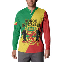 Personalized Congo Brazzaville Button Sweatshirt Coat Of Arms With Map - Flag Style - Wonder Print Shop