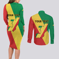 Personalized Congo Brazzaville Couples Matching Long Sleeve Bodycon Dress and Long Sleeve Button Shirt Coat Of Arms With Map - Flag Style - Wonder Print Shop