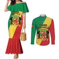 Personalized Congo Brazzaville Couples Matching Mermaid Dress and Long Sleeve Button Shirt Coat Of Arms With Map - Flag Style - Wonder Print Shop
