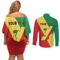 Personalized Congo Brazzaville Couples Matching Off Shoulder Short Dress and Long Sleeve Button Shirt Coat Of Arms With Map - Flag Style - Wonder Print Shop
