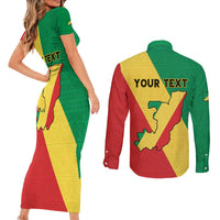 Personalized Congo Brazzaville Couples Matching Short Sleeve Bodycon Dress and Long Sleeve Button Shirt Coat Of Arms With Map - Flag Style - Wonder Print Shop