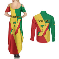 Personalized Congo Brazzaville Couples Matching Summer Maxi Dress and Long Sleeve Button Shirt Coat Of Arms With Map - Flag Style - Wonder Print Shop