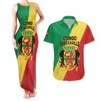 Personalized Congo Brazzaville Couples Matching Tank Maxi Dress and Hawaiian Shirt Coat Of Arms With Map - Flag Style - Wonder Print Shop
