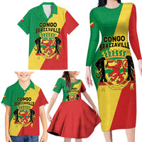 Personalized Congo Brazzaville Family Matching Long Sleeve Bodycon Dress and Hawaiian Shirt Coat Of Arms With Map - Flag Style - Wonder Print Shop