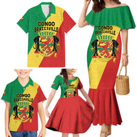 Personalized Congo Brazzaville Family Matching Mermaid Dress and Hawaiian Shirt Coat Of Arms With Map - Flag Style - Wonder Print Shop