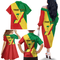Personalized Congo Brazzaville Family Matching Off The Shoulder Long Sleeve Dress and Hawaiian Shirt Coat Of Arms With Map - Flag Style - Wonder Print Shop