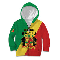 Personalized Congo Brazzaville Kid Hoodie Coat Of Arms With Map - Flag Style - Wonder Print Shop