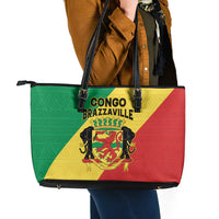 Congo Brazzaville Leather Tote Bag Coat Of Arms With Map - Flag Style - Wonder Print Shop