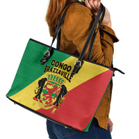 Congo Brazzaville Leather Tote Bag Coat Of Arms With Map - Flag Style - Wonder Print Shop