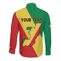 Personalized Congo Brazzaville Long Sleeve Button Shirt Coat Of Arms With Map - Flag Style - Wonder Print Shop