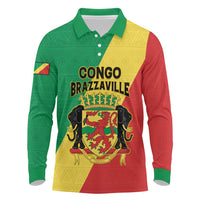 Personalized Congo Brazzaville Long Sleeve Polo Shirt Coat Of Arms With Map - Flag Style - Wonder Print Shop