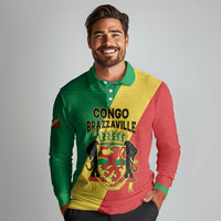 Personalized Congo Brazzaville Long Sleeve Polo Shirt Coat Of Arms With Map - Flag Style - Wonder Print Shop