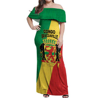 Personalized Congo Brazzaville Off Shoulder Maxi Dress Coat Of Arms With Map - Flag Style - Wonder Print Shop