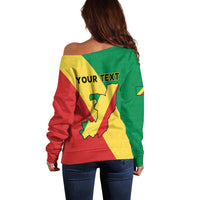 Personalized Congo Brazzaville Off Shoulder Sweater Coat Of Arms With Map - Flag Style - Wonder Print Shop