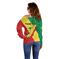 Personalized Congo Brazzaville Off Shoulder Sweater Coat Of Arms With Map - Flag Style - Wonder Print Shop