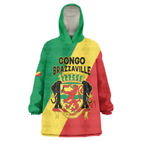 Personalized Congo Brazzaville Wearable Blanket Hoodie Coat Of Arms With Map - Flag Style - Wonder Print Shop