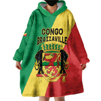 Personalized Congo Brazzaville Wearable Blanket Hoodie Coat Of Arms With Map - Flag Style - Wonder Print Shop