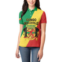 Personalized Congo Brazzaville Women Polo Shirt Coat Of Arms With Map - Flag Style - Wonder Print Shop