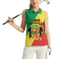 Personalized Congo Brazzaville Women Sleeveless Polo Shirt Coat Of Arms With Map - Flag Style - Wonder Print Shop