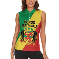 Personalized Congo Brazzaville Women Sleeveless Polo Shirt Coat Of Arms With Map - Flag Style - Wonder Print Shop