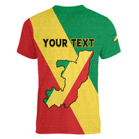 Personalized Congo Brazzaville Women V-Neck T-Shirt Coat Of Arms With Map - Flag Style - Wonder Print Shop