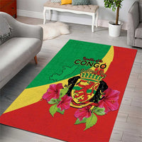 Personalized Congo Brazzaville National Day Area Rug Coat Of Arms Hibiscus Flower - Wonder Print Shop