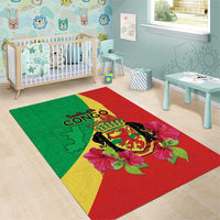Personalized Congo Brazzaville National Day Area Rug Coat Of Arms Hibiscus Flower - Wonder Print Shop