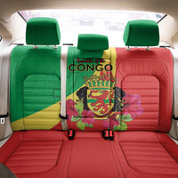 Personalized Congo Brazzaville National Day Back Car Seat Cover Coat Of Arms Hibiscus Flower - Wonder Print Shop