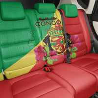 Personalized Congo Brazzaville National Day Back Car Seat Cover Coat Of Arms Hibiscus Flower - Wonder Print Shop