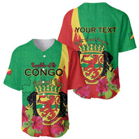 Personalized Congo Brazzaville National Day Baseball Jersey Coat Of Arms Hibiscus Flower - Wonder Print Shop