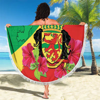 Personalized Congo Brazzaville National Day Beach Blanket Coat Of Arms Hibiscus Flower - Wonder Print Shop