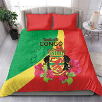 Personalized Congo Brazzaville National Day Bedding Set Coat Of Arms Hibiscus Flower - Wonder Print Shop