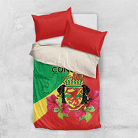 Personalized Congo Brazzaville National Day Bedding Set Coat Of Arms Hibiscus Flower - Wonder Print Shop