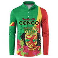 Personalized Congo Brazzaville National Day Button Sweatshirt Coat Of Arms Hibiscus Flower - Wonder Print Shop
