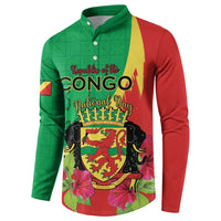 Personalized Congo Brazzaville National Day Button Sweatshirt Coat Of Arms Hibiscus Flower - Wonder Print Shop