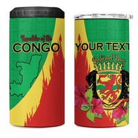 Personalized Congo Brazzaville National Day 4 in 1 Can Cooler Tumbler Coat Of Arms Hibiscus Flower - Wonder Print Shop